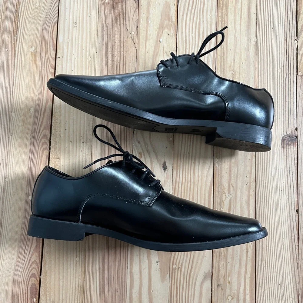 Joseph Abboud Mens Black Leather Derby Dress Shoes Square Toe Lace Up 10M Preppy